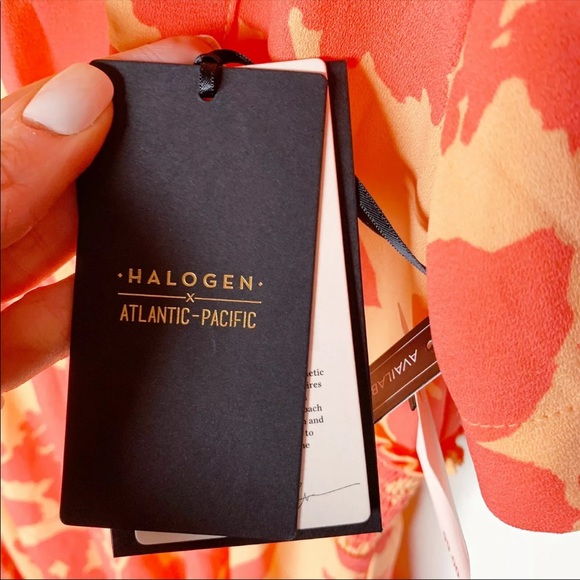 Halogen x Atlantic-Pacific NWT Floral Dress Large Coral Smocked Utility Tropical - Picture 8 of 16